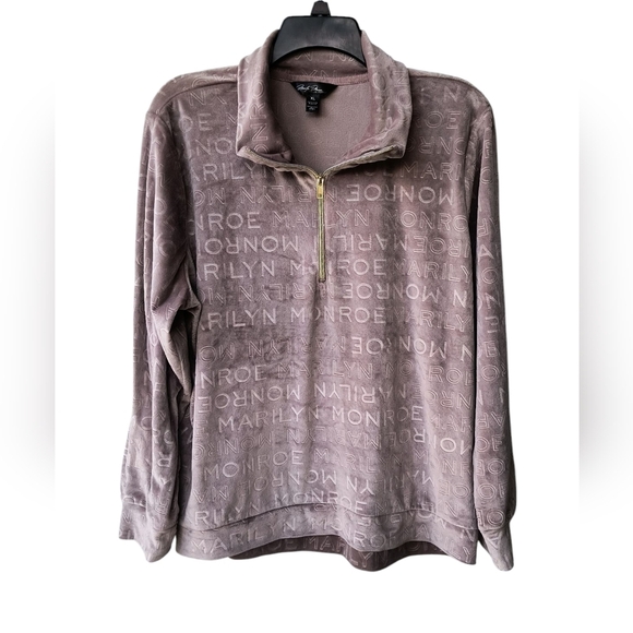 Marilyn Monroe Mauve Boxy 3/4 Zip Popover Velour Loungewear Sweatshirt, XL - Picture 1 of 7
